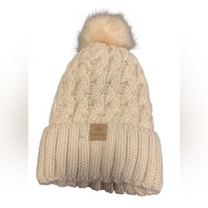 Page One Lined Benie Ribbed Cable Knit Pom Pom cream‎ Size OS